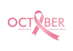 October breast cancer emblem sign for awareness month with pink ribbon symbol