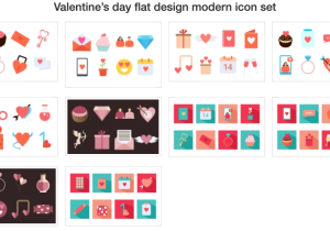 Valentine’s day flat design modern icon set