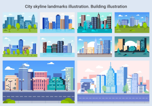 City skyline landmarks illustration. Building illustration