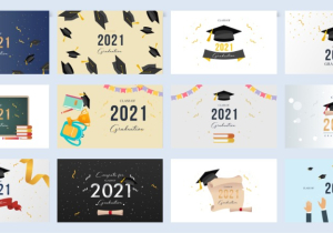 Graduation congratulations class of 2021 with graduation cap hat