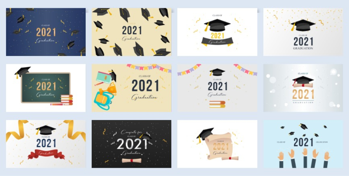 Graduation congratulations class of 2021 with graduation cap hat