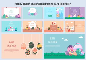Happy easter, easter eggs greeting card illustration