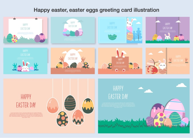 Happy easter, easter eggs greeting card illustration