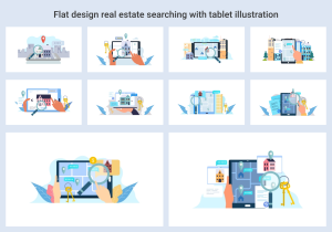 Flat design real estate searching with tablet
