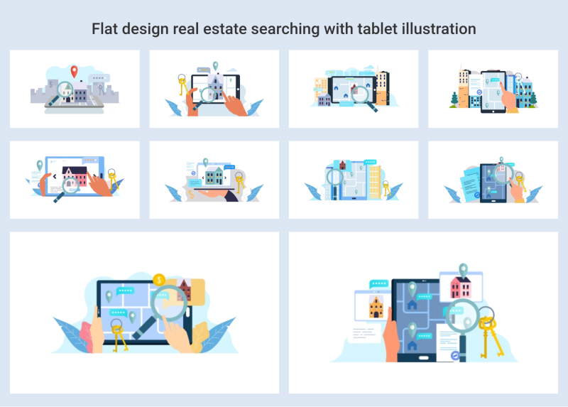 Flat design real estate searching with tablet